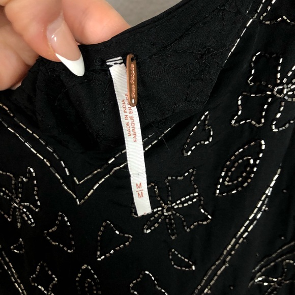 Free People Embellished Mini Slip Dress Size Medium Black Sleeveless Beaded - Picture 7 of 10